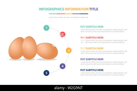 chicken egg infographic template concept with five points list and various color with clean modern white background - vector illustration Stock Photo