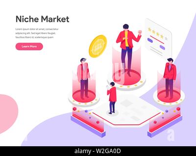 Landing page template of Niche Market Isometric Illustration Concept. Isometric flat design concept of web page design for website and mobile website. Stock Vector