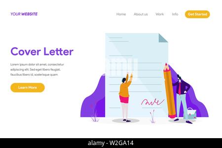 Landing page template of Cover Letter Illustration Concept. Modern flat design concept of web page design for website and mobile website Stock Vector