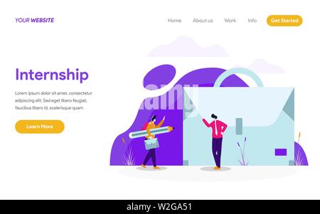 Landing page template of Internship Job Illustration Concept. Modern flat design concept of web page design for website and mobile website Stock Vector