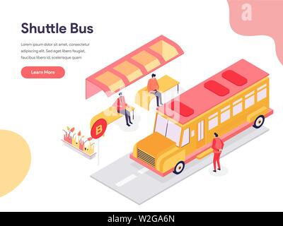 Shuttle Bus Illustration Concept. Isometric design concept of web page design for website and mobile website.Vector illustration Stock Vector