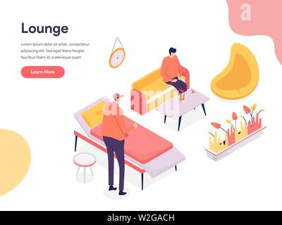 Lounge Space Illustration Concept. Isometric design concept of web page design for website and mobile website.Vector illustration Stock Vector
