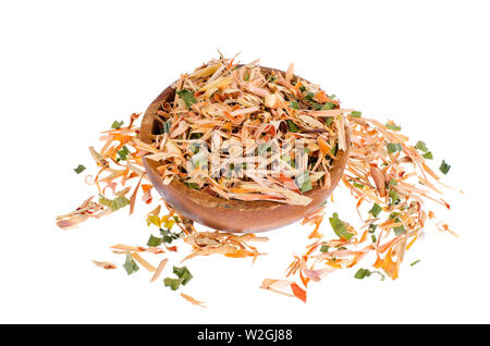 Dried lemongrass leaves in wooden bowl.  Stock Photo