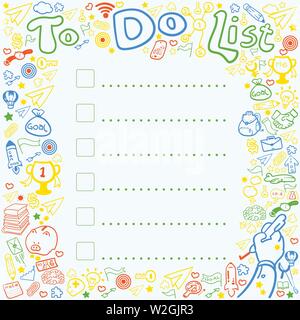 Template paper of to do list card with hand drawn doodle style in vector. Illustration for check list, planning for business, for school and personal Stock Vector