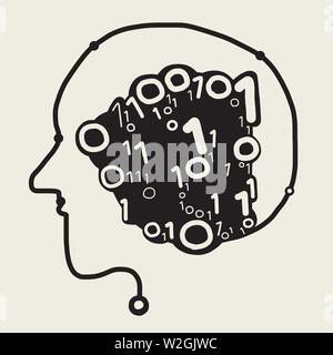 graphic of digital brain. human head symbol vector. Stock Vector