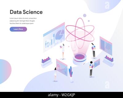 Landing page template of Data Science Isometric Illustration Concept. Flat design concept of web page design for website and mobile website Stock Vector