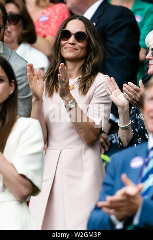 London, UK. 08th July, 2019. Tennis: Grand Slam, WTA-Tour, Wimbledon, singles, women, 4th round, contact (Great Britain) - Kvitova (Czech Republic). Pippa Middleton is in the Royal Box. Credit: Frank Molter/dpa/Alamy Live News Stock Photo