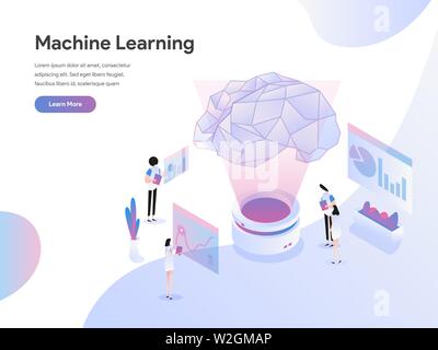 Landing page template of Machine Learning Illustration Concept. Flat design concept of web page design for website and mobile website Stock Vector