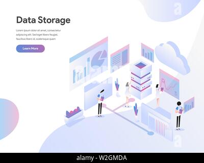 Landing page template of Data Storage Isometric Illustration Concept. Modern Flat design concept of web page design for website and mobile website Stock Vector