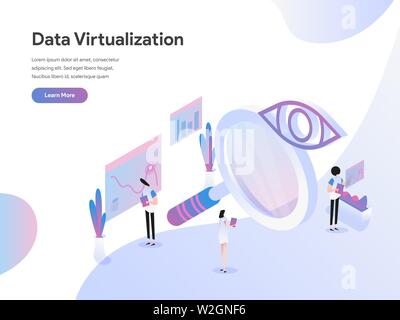 Landing page template of Data Virtualization Isometric Illustration Concept. Isometric flat design concept of web page design for website and mobile w Stock Vector