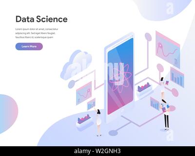 Landing page template of Data Science Isometric Illustration Concept. Isometric flat design concept of web page design for website and mobile website. Stock Vector