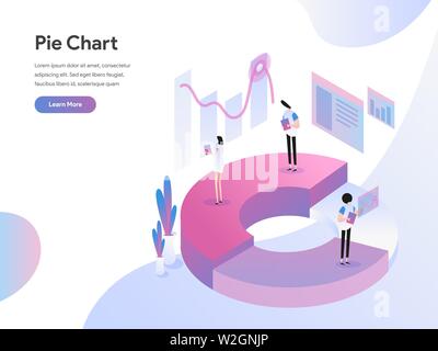 Landing page template of Pie Chart Isometric Illustration Concept. Modern Flat design concept of web page design for website and mobile website Stock Vector