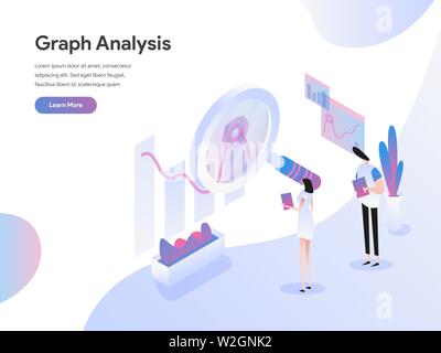 Landing page template of Graph Analysis Isometric Illustration Concept. Isometric flat design concept of web page design for website and mobile Stock Vector