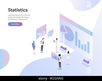 Landing page template of Data Statistics Isometric Illustration Concept. Modern Flat design concept of web page design for website and mobile website. Stock Vector