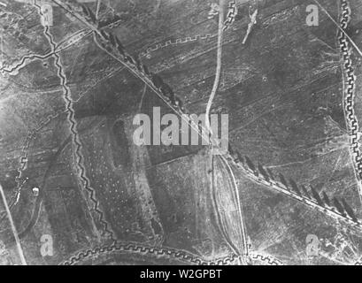 Aerial photograph of an unidentified trench system during WW I ca. 1918 Stock Photo