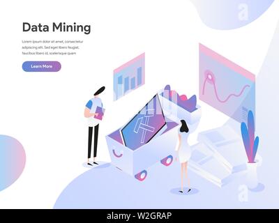 Landing page template of Data Mining Isometric Illustration Concept. Isometric flat design concept of web page design for website and mobile website.V Stock Vector