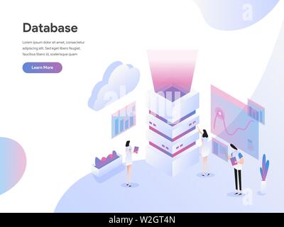 Landing page template of Database Server Isometric Illustration Concept. Isometric flat design concept of web page design for website Stock Vector