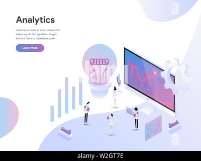 Landing page template of Data Analysis Isometric Illustration Concept. Isometric flat design concept of web page design for website and mobile website Stock Vector
