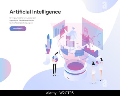 Landing page template of Artificial Intelligence Isometric Illustration Concept. Isometric flat design concept of web page design for website Stock Vector