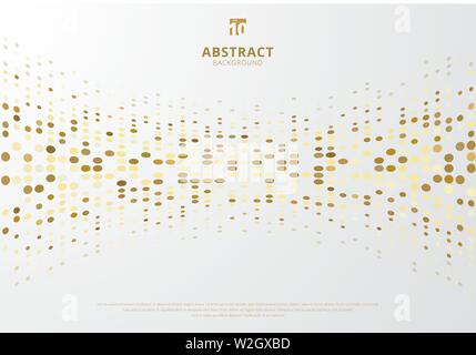 Abstract halftone style gold dots pattern curve on white background. Vector illustration Stock Vector