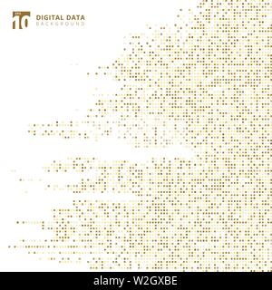 Abstract technology digital data square gold pattern pixel background. Vector graphic illustration Stock Vector