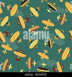 Seamless vector pattern with toy planes invintage colors Stock Vector