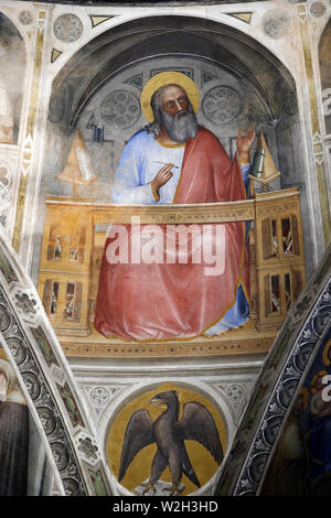 John the Apostle with the eagle.  The Padua Baptistery. Ceilling frescoes  14th century by Giusto de Menabuoi.  Padua. Italy. Stock Photo