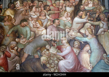 The Padua Baptistery. Ceilling frescoes  14th century by Giusto de Menabuoi. Massacre of the Innocents.  Padua. Italy. Stock Photo