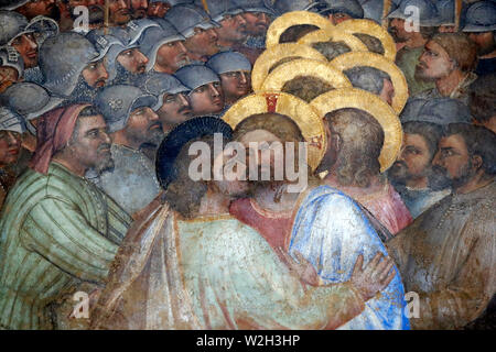 The Padua Baptistery. Ceilling frescoes  14th century by Giusto de Menabuoi.  The kiss of Judas.  Padua. Italy. Stock Photo