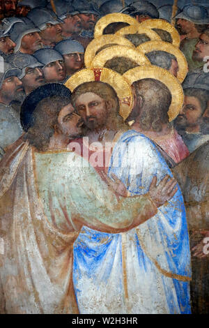 The Padua Baptistery. Ceilling frescoes  14th century by Giusto de Menabuoi.  The kiss of Judas.  Padua. Italy. Stock Photo