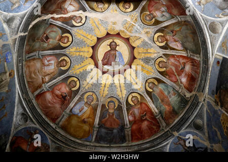 The Padua Baptistery. Ceilling frescoes  14th century by Giusto de Menabuoi. Blessing Christ.  Padua. Italy. Stock Photo