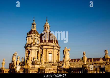 View of cathedral spires from Badia di sant'Agata 18th-century church, Catania, Sicily (Italy). Stock Photo
