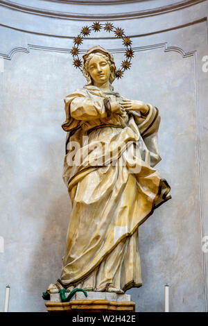 Badia di sant'Agata 18th-century church, Catania, Sicily (Italy). Immaculate Conception statue. Giovan Battista Marino (18th century) Stock Photo