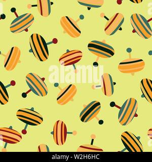 Seamless vector spinning top toys pattern in retro colors. Stock Vector