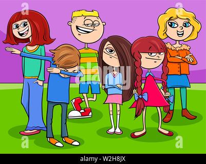 Cartoon Illustration of Teenagers Characters Group Stock Vector