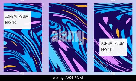 Set of colorful templates for stories, booklets, sites, banners. Purple and blue colors. Ratio is 16 to 9. Stock Vector