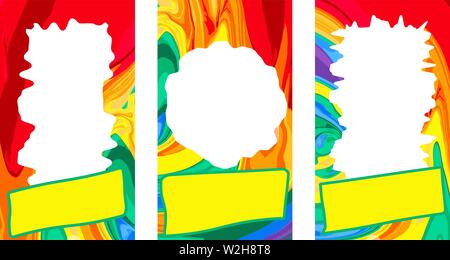 Set of multicolored templates (frames) for websites, booklets, stories, social networks, applications, banners. Rainbow bright summer colors. Ratio is Stock Vector