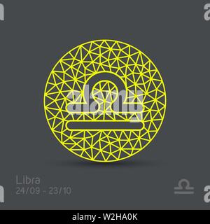 Libra zodiac sign in circular frame, vector Illustration. Contour icon. Abstract symbol. Stock Vector