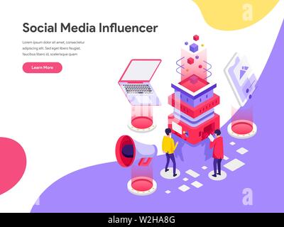 Landing page template of Social Media Influencer Illustration Concept. Isometric flat design concept of web page design for website and mobile website Stock Vector