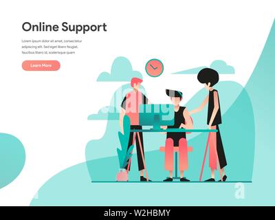 Online Support Illustration Concept. Modern flat design concept of web page design for website and mobile website.Vector illustration EPS 10 Stock Vector