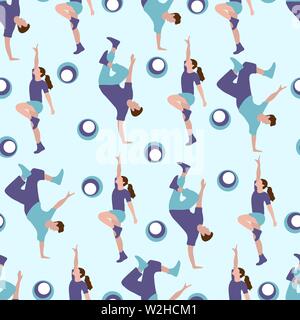 Vector seamless pattern with dancing people. Dance party, competition. Street modern dance. Design for textile, banner, poster or print. Stock Vector