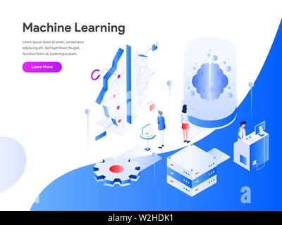 Machine Learning Isometric Illustration Concept. Modern flat design concept of web page design for website and mobile website.Vector illustration EPS Stock Vector