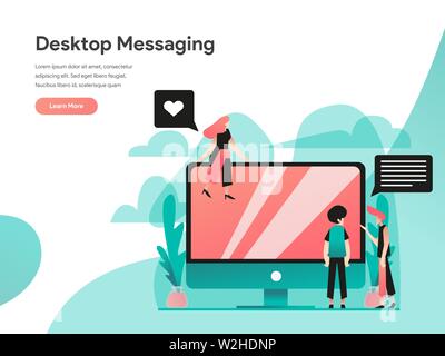 Desktop Messaging Illustration Concept. Modern flat design concept of web page design for website and mobile website.Vector illustration EPS 10 Stock Vector