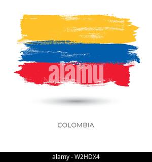 Colombia colorful brush strokes painted national country flag icon. Painted texture. Stock Vector