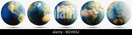 Planet Earth white isolated with shadow set Stock Photo