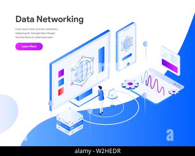 Data Networking Isometric Illustration Concept. Modern flat design concept of web page design for website and mobile website.Vector illustration EPS 1 Stock Vector