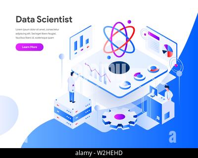 Data Scientist Isometric Illustration Concept. Modern flat design concept of web page design for website and mobile website.Vector illustration EPS 10 Stock Vector