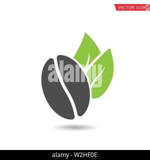 Coffee bean with grean leaves icon isolated over white background. Stock Vector