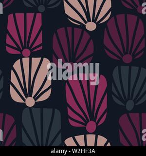 seamless vector pattern with shell shapes dimple stylized pink flower motifs Stock Vector