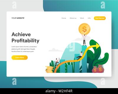 Landing page template of Achieve Profitability Illustration Concept. Modern flat design concept of web page design for website and mobile website Stock Vector